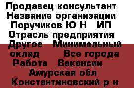 Продавец-консультант › Название организации ­ Поручиков Ю.Н., ИП › Отрасль предприятия ­ Другое › Минимальный оклад ­ 1 - Все города Работа » Вакансии   . Амурская обл.,Константиновский р-н